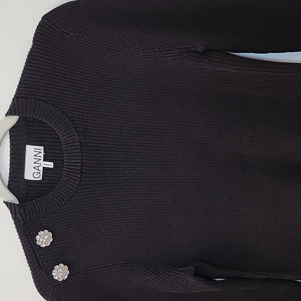 Ganni ribbed knit sweater featuring decorative crystal buttons Sz Large - Picture 5 of 16